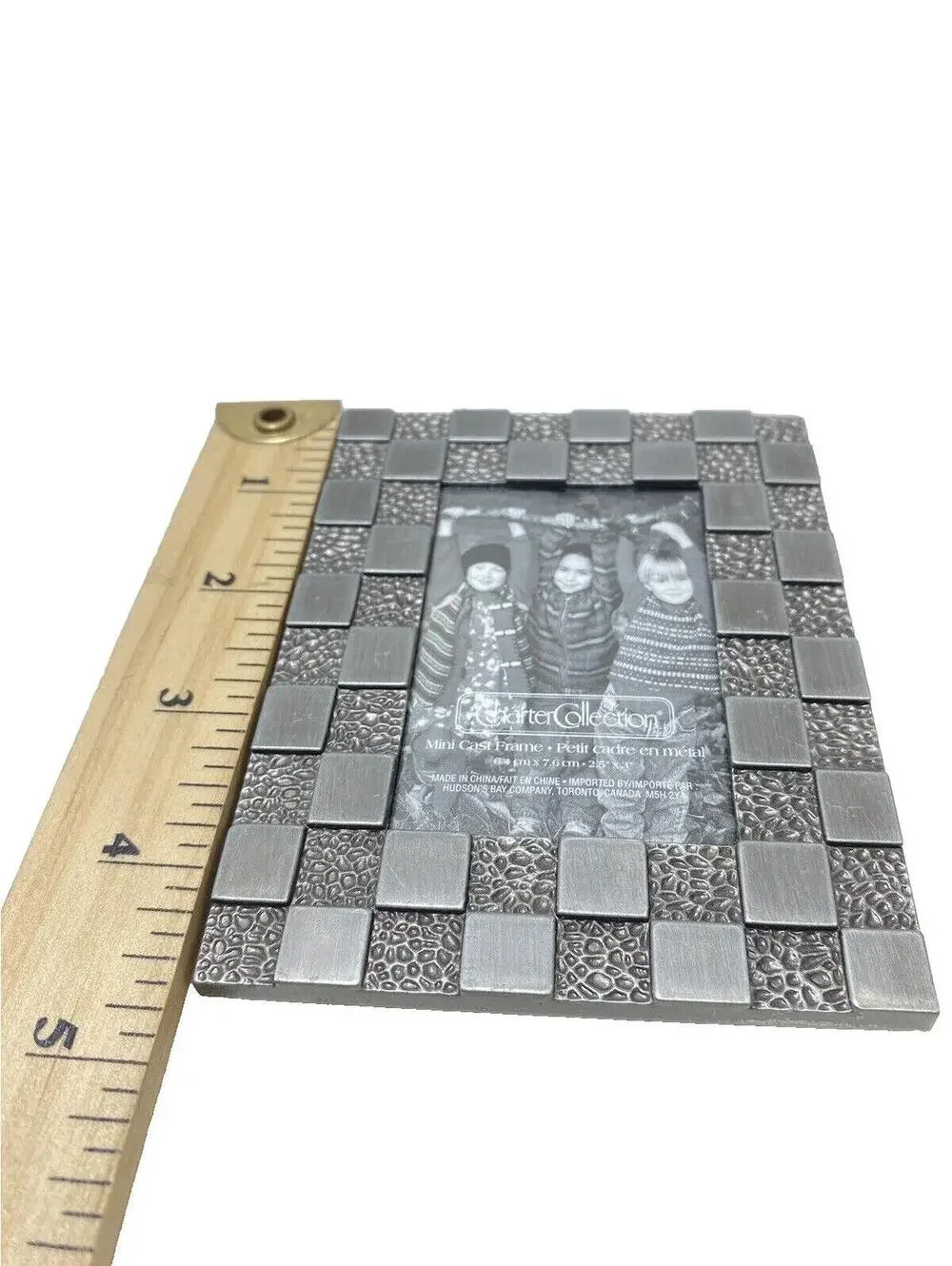 Checkered Photo Frame  6.4cm x 7.6cm, Modern Silver Shade Metal, New Gift!